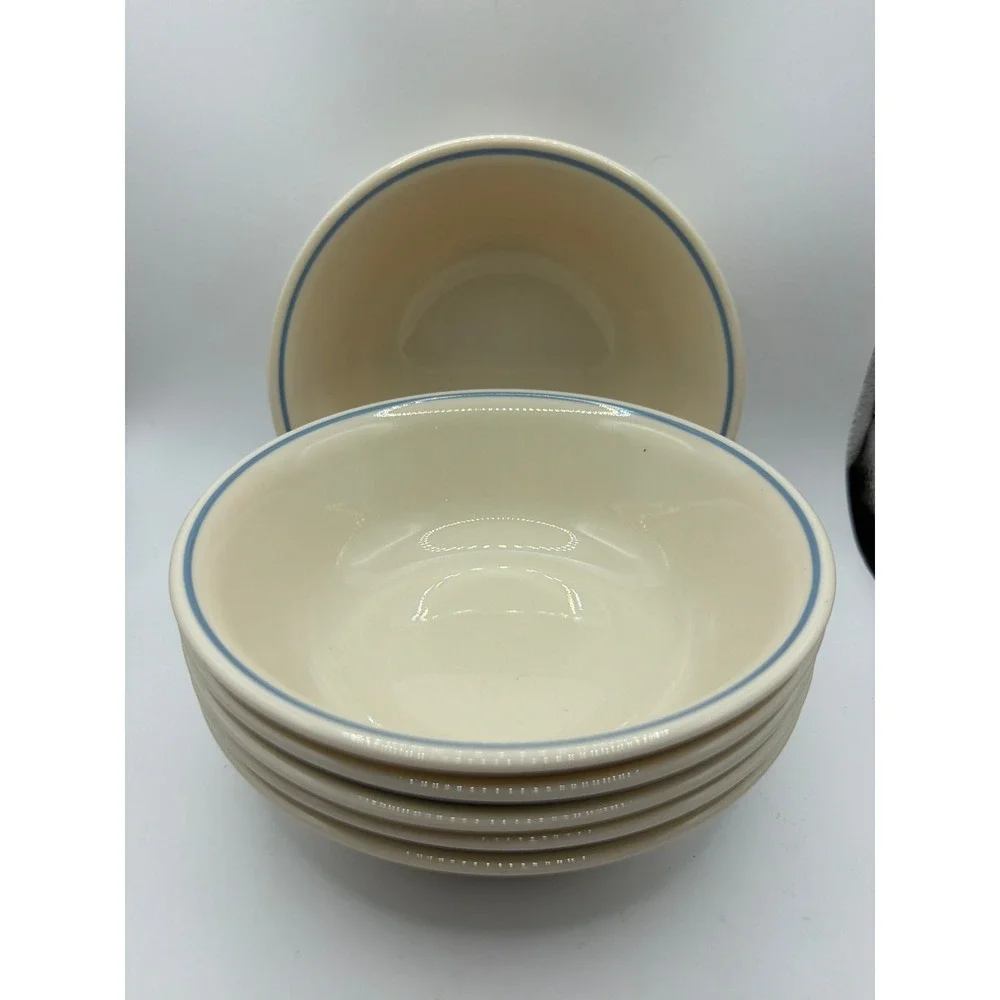 6 Corelle First of Spring, Blue Lily Cereal Salad Bowls Blue Rim on Beige